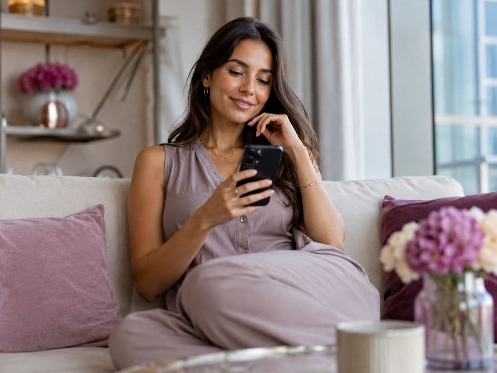 Creatorin plant entspannt ihren Content am Smartphone