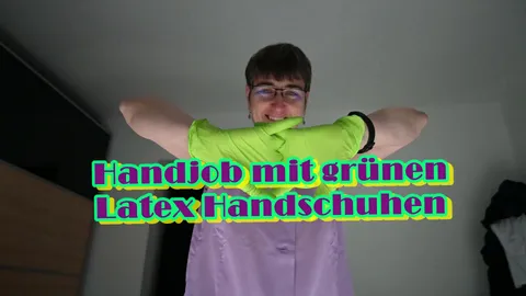 Handjob with green latex gloves