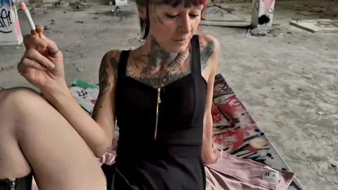 Fucked by a stranger in an abandoned factory – the hot cum is oozing out of the condom