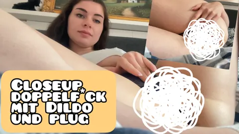 Close-up double penetration – getting it on with a dildo and a butt plug