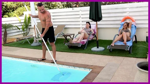 POOLBOY SEDUCES?! CUM-EATERS FOR NAUGHTY THREESOME SLUTS!