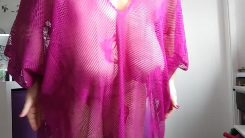 In my purple mesh poncho, I let my big udders jiggle